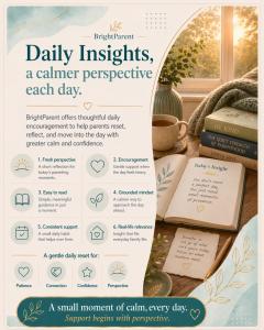 Promotional image for BrightParent’s Daily Insights showing daily parenting encouragement, reflection, and calm perspective.