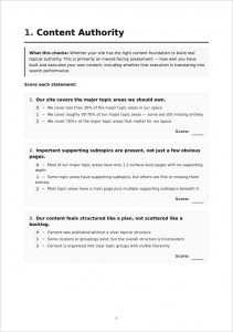 Content Authority Questions from the Topical Authority Audit Scorecard