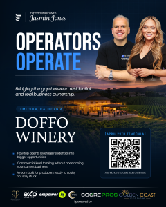 Temecula real estate event flyer for April 29 at Doffo Winery focused on helping residential agents and small business owners expand into commercial real estate