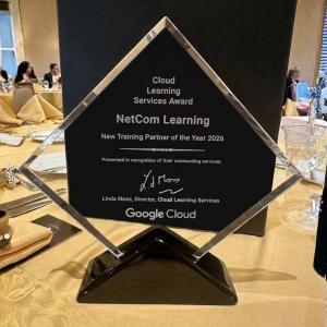 NetCom Learning receiving the Google Cloud New Training Partner of the Year 2026 award at Google Cloud Next ’26