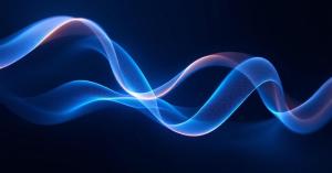 Abstract intertwining ribbons of light representing SMS and voice channels merging