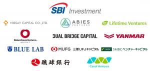 Logos of investors participating in Qubitcore's seed round, led by SBI Investment.