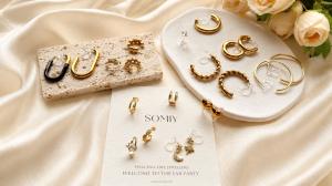 SOMIY modern clip-on earrings collection featuring non-pierced earrings, hoops, studs, and ear cuffs.