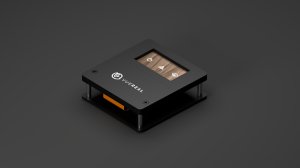 Close-up of the VueReal and Nissha HiddenDisplay demonstration, featuring microLED display technology integrated with Nissha mutech film for product design applications.