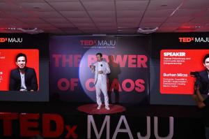 Muhammad Burhan Mirza speaking at TEDx MAJU on “The Power of Chaos”.