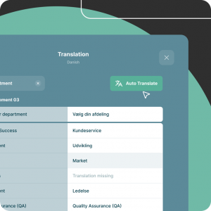 User interface of Enalyzer’s translation tool with AI-powered Auto Translate button and survey answer options in multiple languages