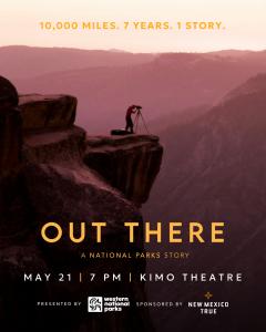 A person silhouetted against a canyon with a camera; promo for Out There film.