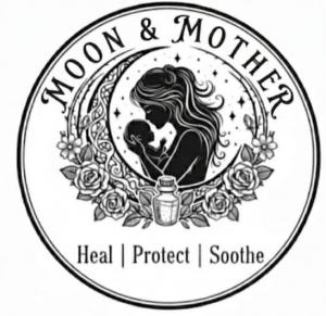 Mother and Moon Logo; Mother, Child & Crescent Moon