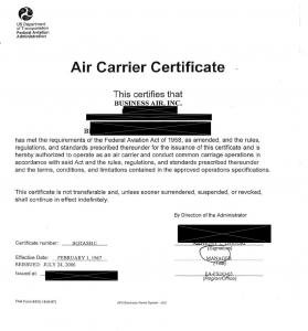 Business Air FAA Air Carrier Certificate 1967 Texas Part 135 operator