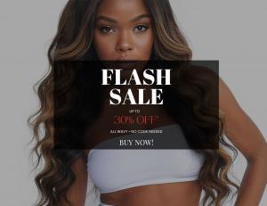 ONYC® Wavy Hair Extensions flash sale image featuring long wavy hair and 30% off all wavy bundles, clip-ins, closures, and wigs.