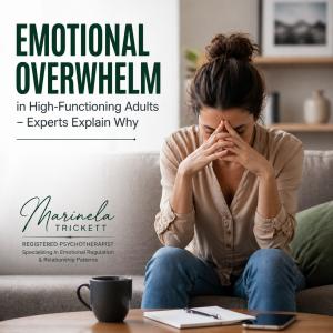 Woman sitting on a couch with her head in her hands, appearing stressed or mentally overwhelmed in Guelph Psychotherapy clinic