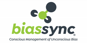 BiasSync company logo, showing an atomic shape in grey and green.