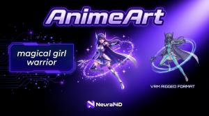 A side by side view showing a 2D anime drawing converted into a fully rigged and customizable 3D character using Neural4D AnimeArt generator software.