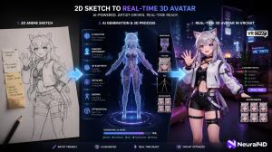 A 3D anime avatar generated by Neural4D AnimeArt running smoothly as a playable character within a VRChat virtual environment and Unity game engine.