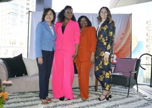 2026 YHER Awards Presentation and Panel at the GRAMMY Museum. From left to right: Maria Salinas, LA Area Chamber of Commerce; Monique Brown, Amer I Can Foundation; Kymberly Garrett, YWCA Greater Los Angeles; and Sharalee Hazen, X Games Club Los Angeles