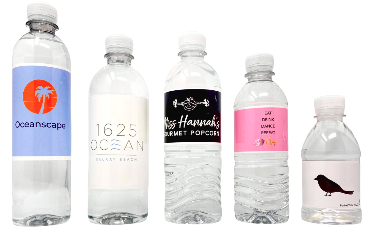 custom-labeled bottled water,.