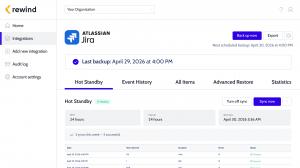 User Interface of Hot Standby for Jira by Rewind