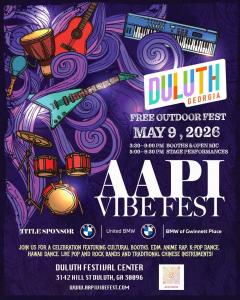Banner image for AAPI Vibe Fest 2025 showing event date, performers, and festival branding.