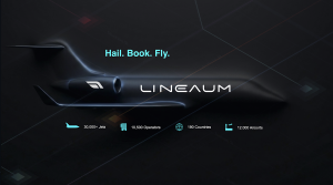Lineaum AI private jet booking platform displaying charter statistics across 30,000 aircraft worldwide