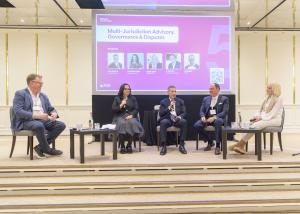 Panel at PCD Monaco Conference 2026 on governance and disputes, featuring Bell, Calcò, Ashford, Vanbelle and Vuillier discussing family dynamics, trust rights, tax risks and crypto disclosure.