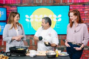 Chef Serge Krikorian of Vibrant Occasions Catering demonstrates Mediterranean Chicken with Garlic Aioli and Vegetable Quinoa Pilaf alongside hosts Ashley King and Tracy Beene on THV11's The Vine.