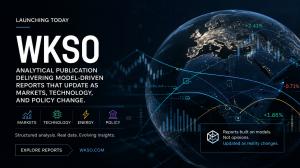 A digital globe with data visualizations and charts representing WKS0 analytical reports that update with real-time data across markets, technology, energy, and policy.
