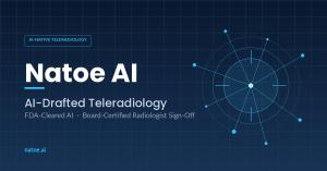 Natoe AI brand graphic – AI-native teleradiology company with FDA-cleared AI and board-certified radiologist sign-off