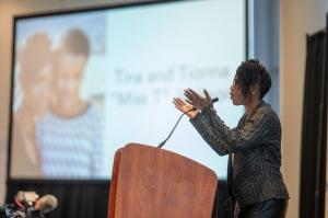 Tina Jackson, founder of Kids Rare Care, speaks about her daughter's complex medical journey. Photo credit: Lori Sparkman
