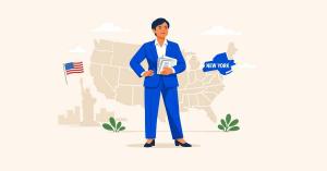 Editorial illustration showing New York standing alone among states with the most demanding LLC newspaper publication requirement under Section 206.