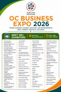 Participating exhibitors list for OC Business Expo 2026 featuring Orange County businesses and organizations