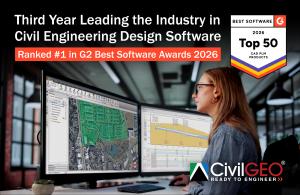 CivilGEO software ranked number one in G2 Best Software Awards 2026 for civil engineering design.