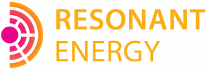 Yellow and pink logo reads Resonant Energy with graphic of concentric arches