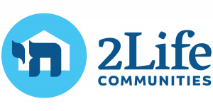 Blue logo reads 2Life Communities and features a house overlayed with a Hebrew character