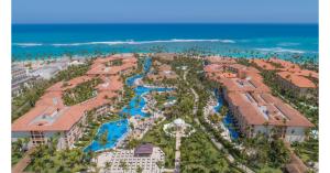 Aerial view of Majestic Colonial Punta Cana beachfront resort in Playa Bávaro, Dominican Republic.
