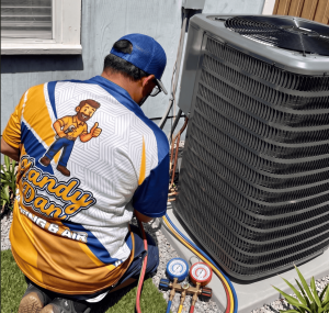 HVAC technician inspecting an air conditioning system at a Jacksonville home