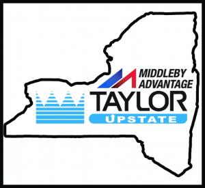 Co-branded graphic showing the outline of New York State with the Taylor Upstate logo and Middleby Advantage logo overlaid, representing Taylor Upstate's designation as the exclusive authorized Middleby Advantage service center covering all of Upstate New