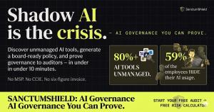Shadow AI risk statistics graphic showing 80 percent of enterprise AI tools unmanaged and 59 percent of employees hiding AI usage from IT.