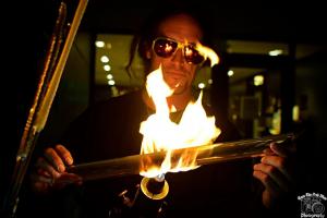 Jason Harris, Founder of Jerome Baker Designs blowing glass.