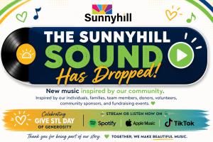 Blue, Green image with Sunnyhill Sound Drop in words.