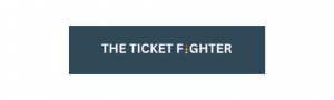 The Ticket Fighter Law Firm logo featuring white text on a dark slate blue background, with a traffic light icon replacing the letter 'I' in 'Fighter'.