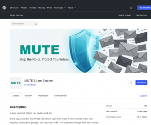 MUTE Spam Blocker plugin page on the WordPress Plugin Directory