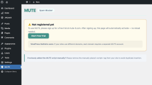 MUTE Spam Blocker WordPress plugin screen before authentication