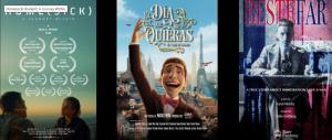 Poster collage featuring three completed films presented by Accerts Productions at Cannes 2026: Home(sick): A Journey Within, El Día Que Me Quieras: El Viaje de Gardel, and Bestefar.