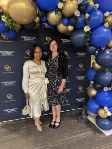 AmeriStaff Nursing Services nurses Kristine Buero and Deborah Couch attending the 2026 Nightingale Awards at Oakland University in Rochester, Michigan.