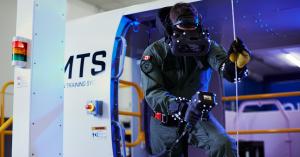 This picture shows a hoist operator using Bluedrop's Hoist Mission Training System