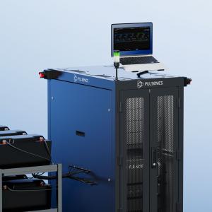 An illustration of the Pulsenics AccelaGrade next to a battery module
