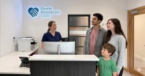 Family being welcomed at Gentle Procedures UK circumcision and vasectomy clinic reception in Birmingham