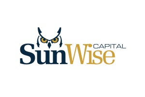 Sunwise Capital logo featuring a stylized owl above the company name in blue and gold lettering, representing business financing and lending solutions.