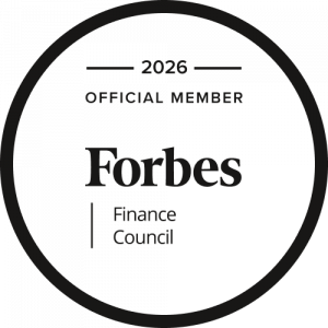 Official 2026 Forbes Finance Council member badge featuring the Forbes logo inside a circular black emblem.