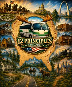 Restored 1987 Silver Eagle "Moose Bus" used for the "12 Principles Across America" cross-country documentary journey from Montana to Vermont.